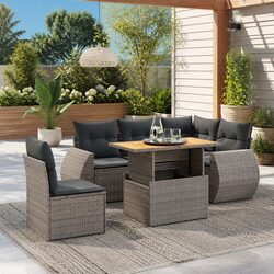 Garden Sofa Set 6 Piece Outdoor Furniture Patio Grey Poly Rattan Modular