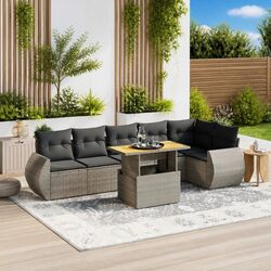 7 Piece Garden Sofa Set Grey Poly Rattan Outdoor Furniture Patio Seating with