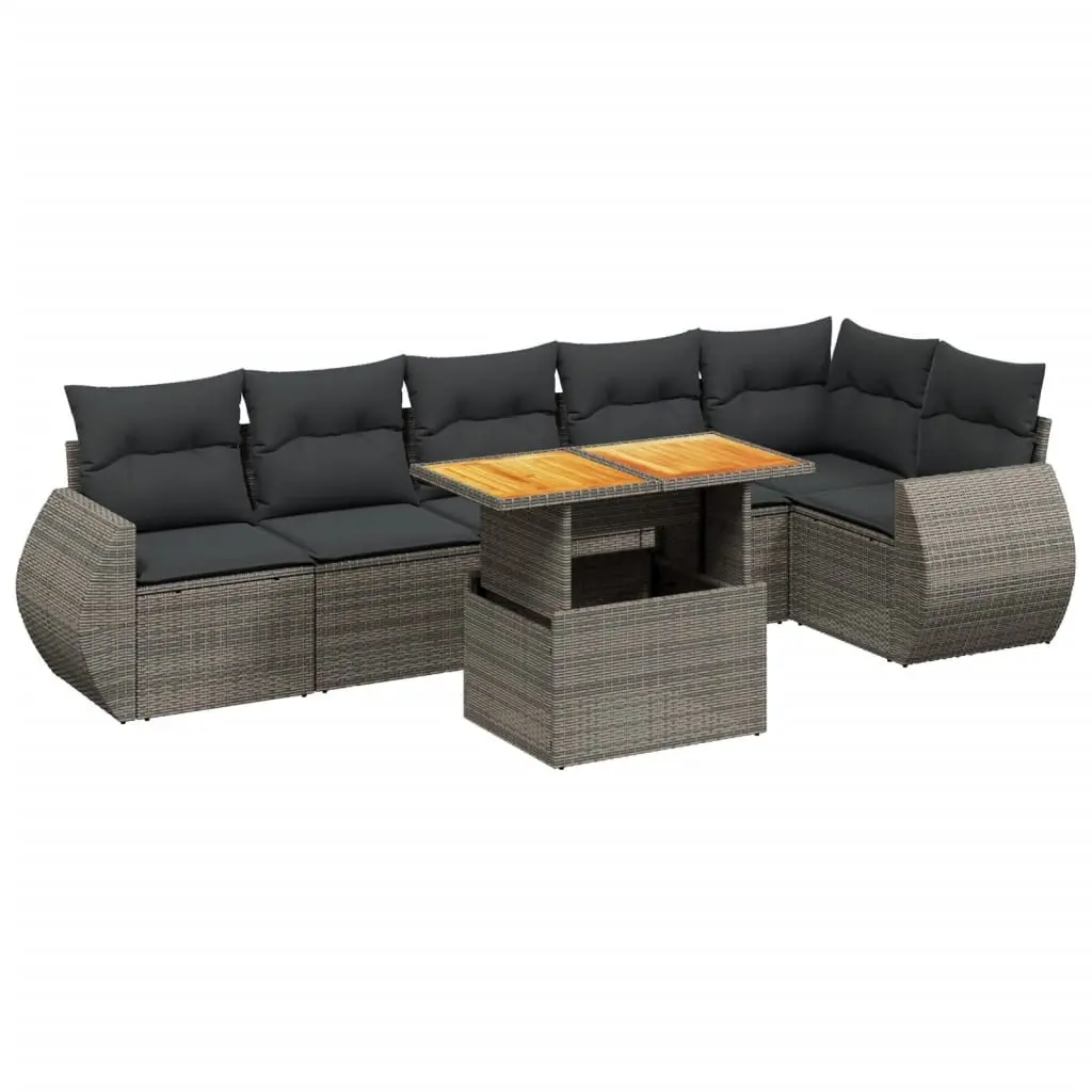 7 Piece Garden Sofa Set Grey Poly Rattan Outdoor Furniture Patio Seating with