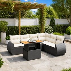 7 Piece Garden Sofa Set Outdoor Furniture Black Poly Rattan with Cushions Patio