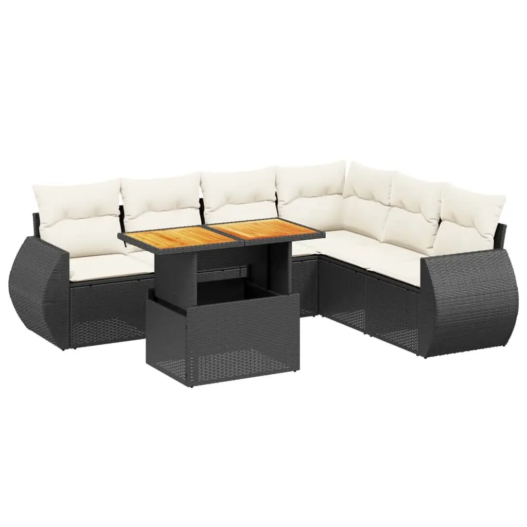 7 Piece Garden Sofa Set Outdoor Furniture Black Poly Rattan with Cushions Patio