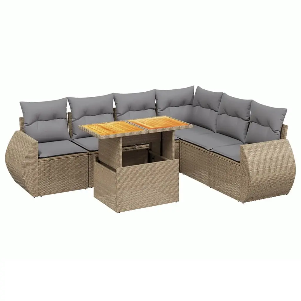 7 Piece Garden Sofa Set with Cushions Beige Outdoor Furniture Patio Sectional