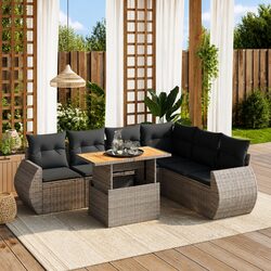 7 Piece Garden Sofa Set Grey Poly Rattan Outdoor Patio Furniture with Cushions