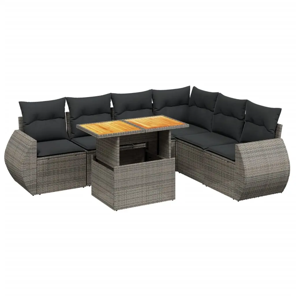 7 Piece Garden Sofa Set Grey Poly Rattan Outdoor Patio Furniture with Cushions