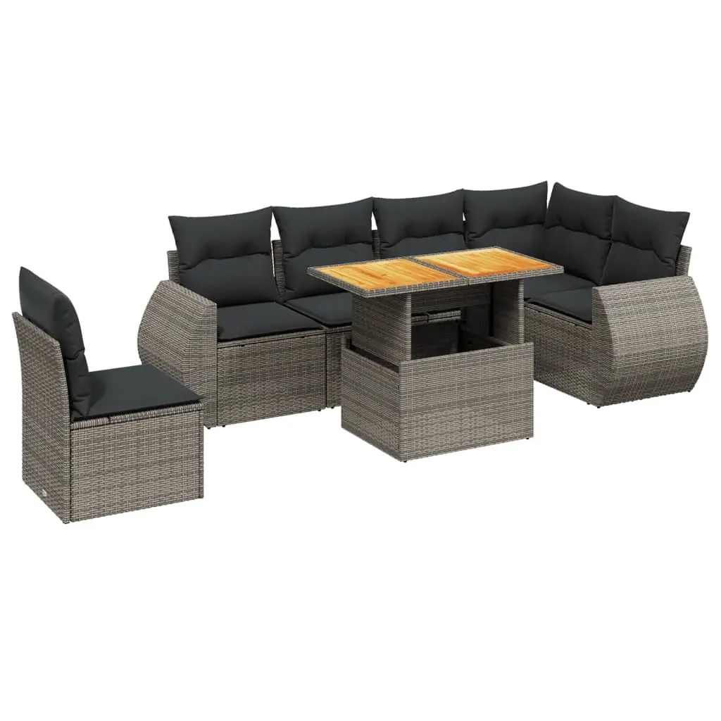 7 Piece Garden Sofa Set Grey Poly Rattan Outdoor Furniture with Cushions Patio