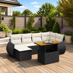 Garden Sofa Set 7 Piece Outdoor Furniture Black Poly Rattan Patio Lounge with