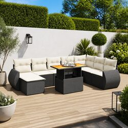 Garden Sofa Set 9 Piece Outdoor Furniture Black Poly Rattan Patio Lounge Modular