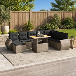 Garden Sofa Set 9 Piece Outdoor Patio Furniture Grey Poly Rattan Modular with