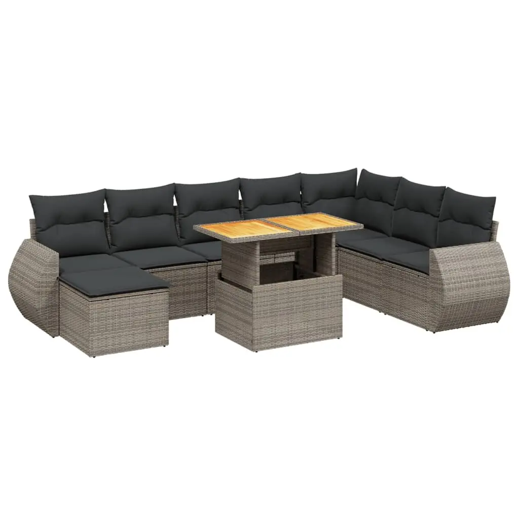 Garden Sofa Set 9 Piece Modular Outdoor Patio Furniture Grey PE Rattan