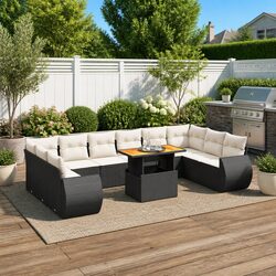 11 Piece Garden Sofa Set Outdoor Furniture Black Poly Rattan with Cushions Patio