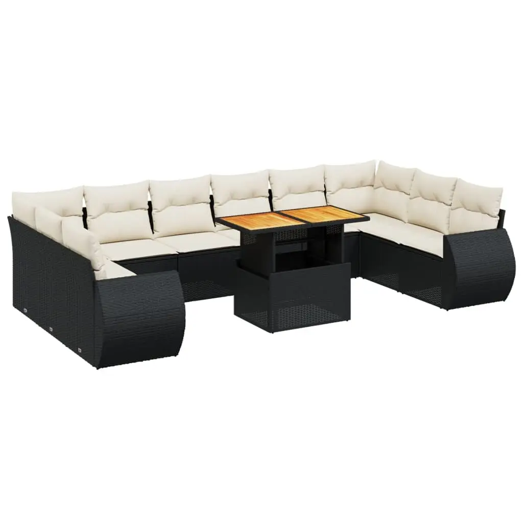 11 Piece Garden Sofa Set Outdoor Furniture Black Poly Rattan with Cushions Patio