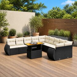 Garden Sofa Set 11 Piece Outdoor Furniture Patio Black Poly Rattan Modular with