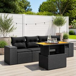 Garden Sofa Set 5 Piece Outdoor Furniture Black Poly Rattan Patio Seating with