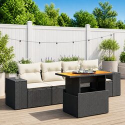 Outdoor Garden Sofa Set 5 Piece Black Poly Rattan Patio Furniture with Cushions