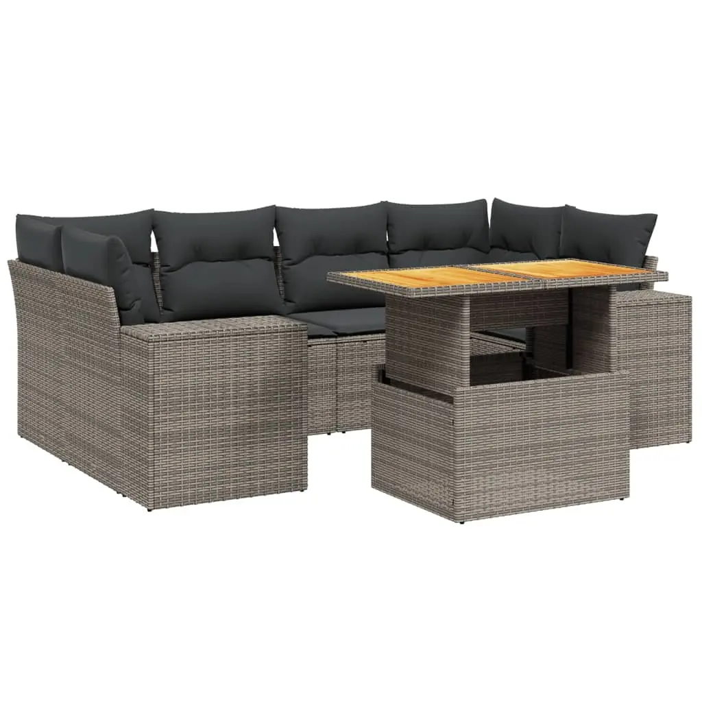 7 Piece Garden Sofa Set Grey Poly Rattan Outdoor Furniture with Cushions Patio