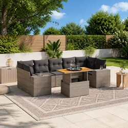 8 Piece Garden Sofa Set Grey Poly Rattan Outdoor Furniture with Cushions