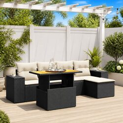 Garden Sofa Set 6 Piece Outdoor Furniture Patio Lounge Black Poly Rattan Modular