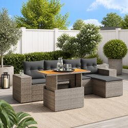 Garden Sofa Set 6 Piece Outdoor Furniture Patio Grey Poly Rattan Modular