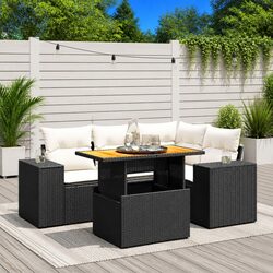 5 Piece Garden Sofa Set Outdoor Furniture Black PE Rattan with Cushions Patio
