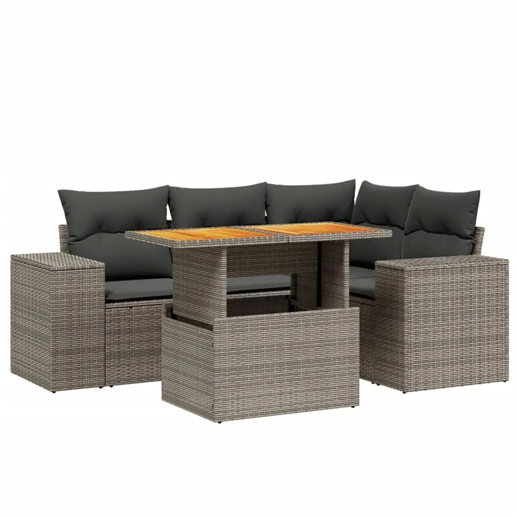 5 Piece Garden Sofa Set with Adjustable Dining Table Grey Poly Rattan Outdoor