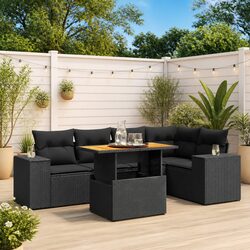 Garden Sofa Set 6 Piece Outdoor Furniture Black Poly Rattan Patio Lounge