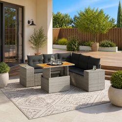 Garden Sofa Set 6 Piece Outdoor Furniture with Cushions Grey Poly Rattan Modular
