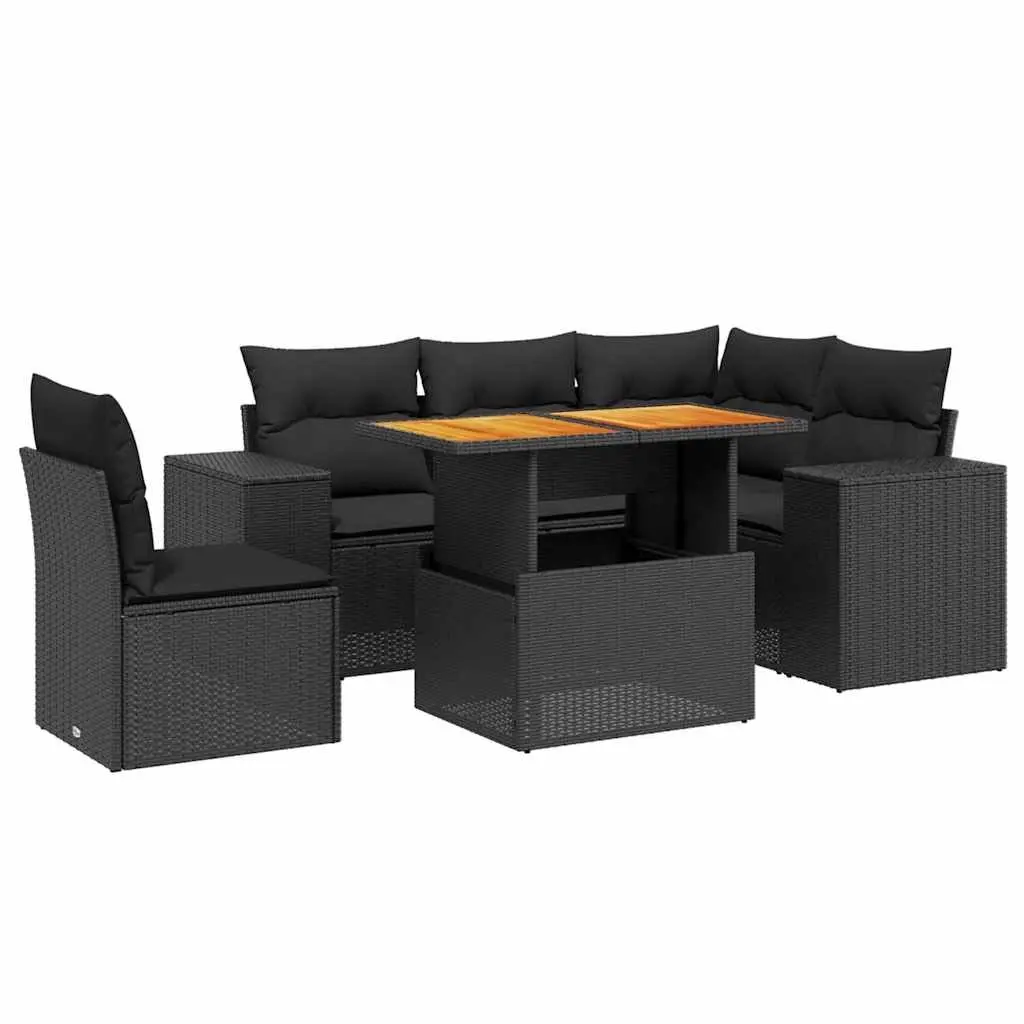 6 Piece Garden Sofa Set Outdoor Furniture Patio Seating Black Poly Rattan