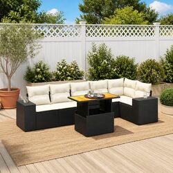 7 Piece Garden Sofa Set Outdoor Furniture with Cushions Black Poly Rattan Patio