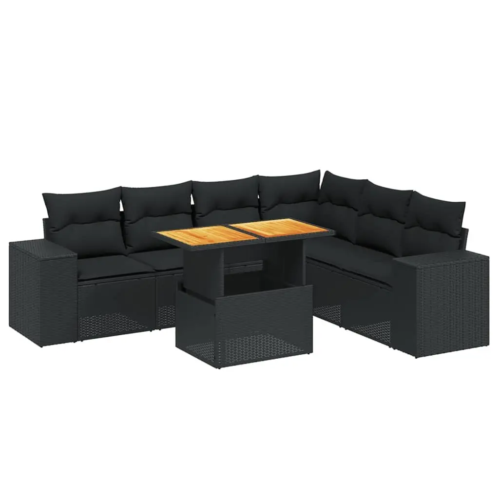 7 Piece Garden Sofa Set Outdoor Furniture Black Poly Rattan with Cushions Patio