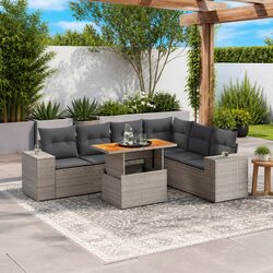 7 Piece Garden Sofa Set Adjustable Table Outdoor Patio Furniture Grey Poly