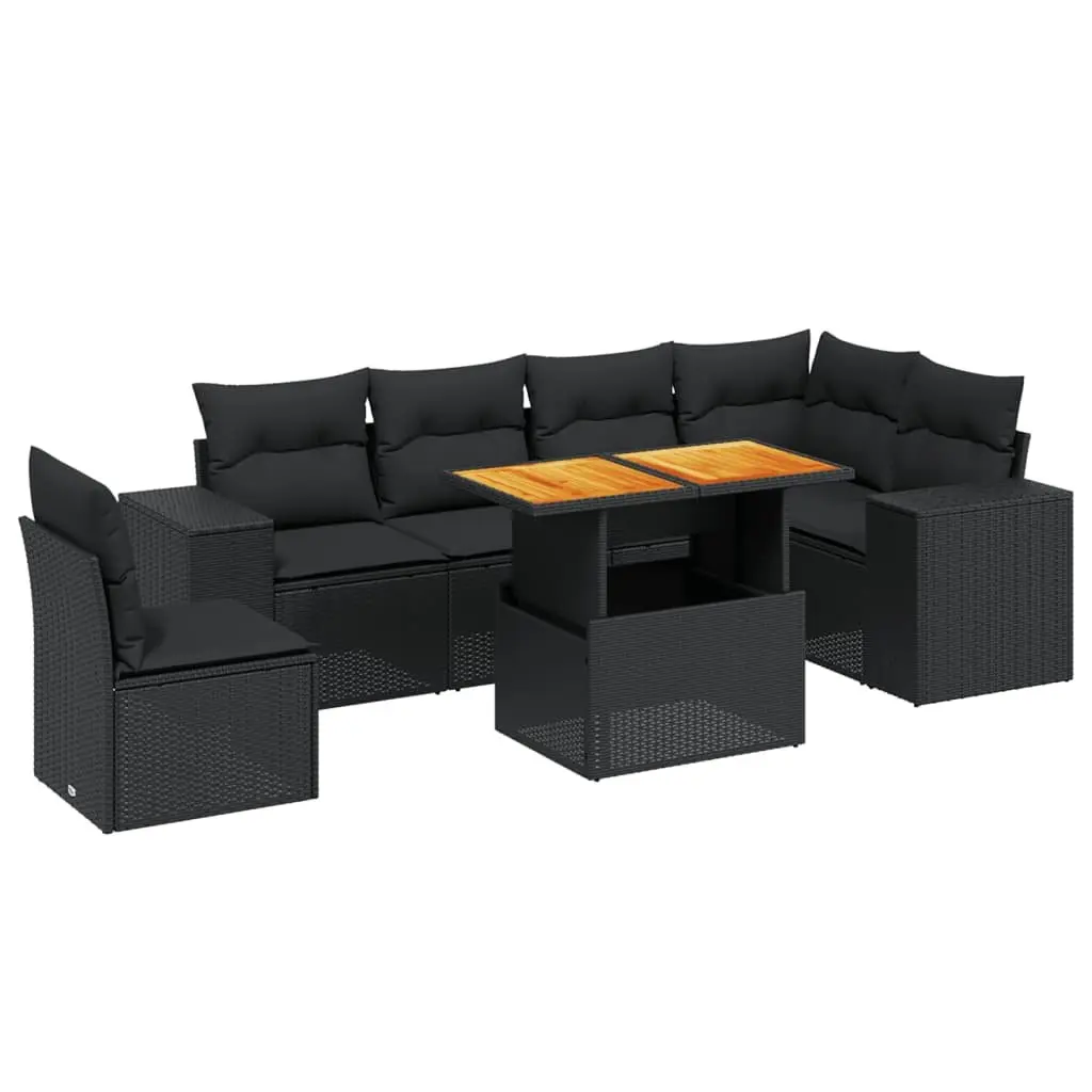 7-Piece Garden Outdoor Sofa Set Black Poly Rattan Modular Patio Furniture