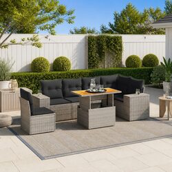 Garden Sofa Set 7 Piece Outdoor Furniture Grey Poly Rattan Patio Lounge Modular