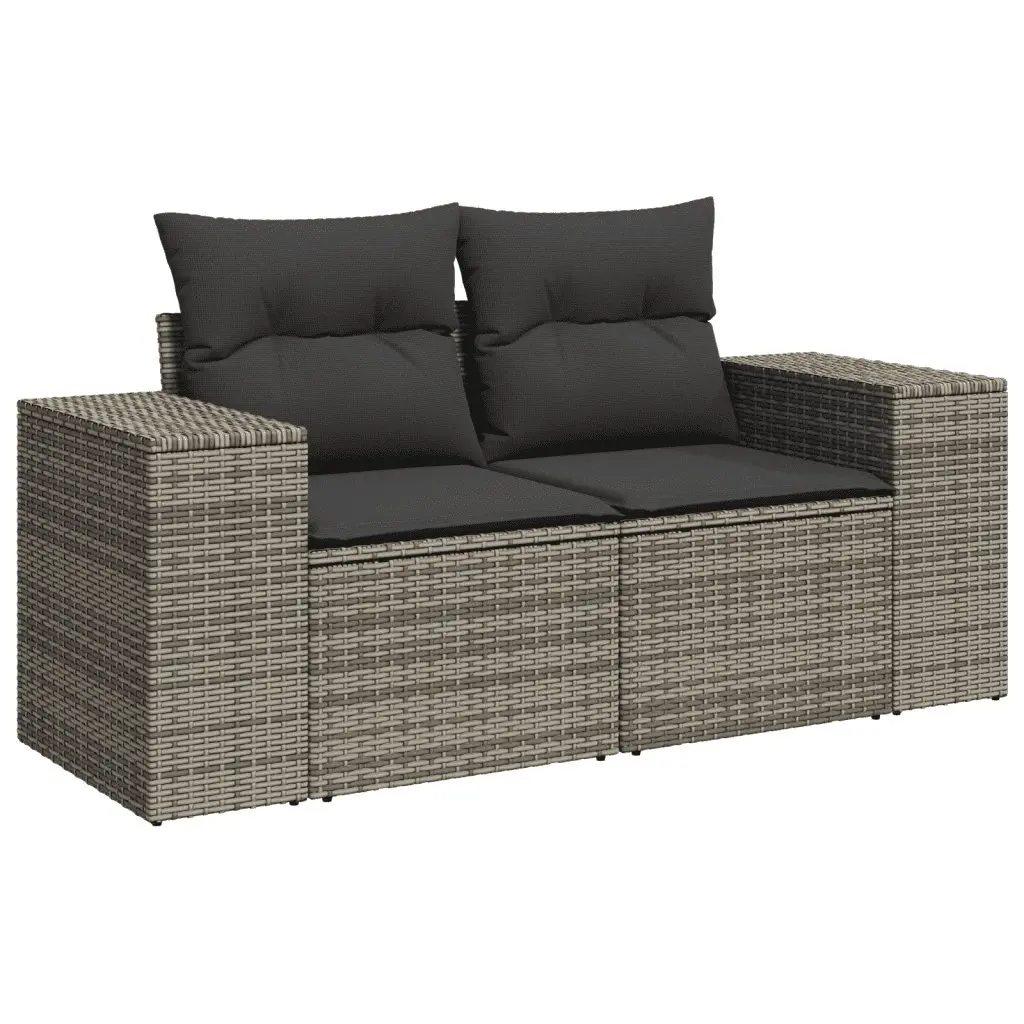 7 Piece Garden Sofa Set with Cushions Grey Poly Rattan Outdoor Furniture Patio