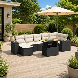 Garden Sofa Set 8 Piece Outdoor Furniture Black Poly Rattan with Cushions Patio