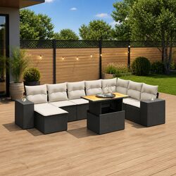 Garden Sofa Set 9 Piece Outdoor Furniture Patio Sectional with Cushions Black