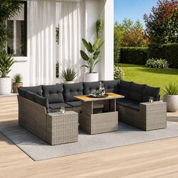 Garden Sofa Set 10 Piece Outdoor Furniture Grey Poly Rattan Patio Modular