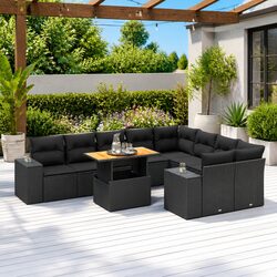 Garden Sofa Set 10 Piece Outdoor Furniture Black Poly Rattan Patio Lounge with