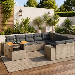 Garden Sofa Set 10 Piece Outdoor Furniture Grey Poly Rattan Patio with Cushions