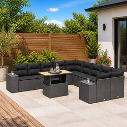 Garden Sofa Set 11 Piece Outdoor Furniture Black Poly Rattan Modular Patio