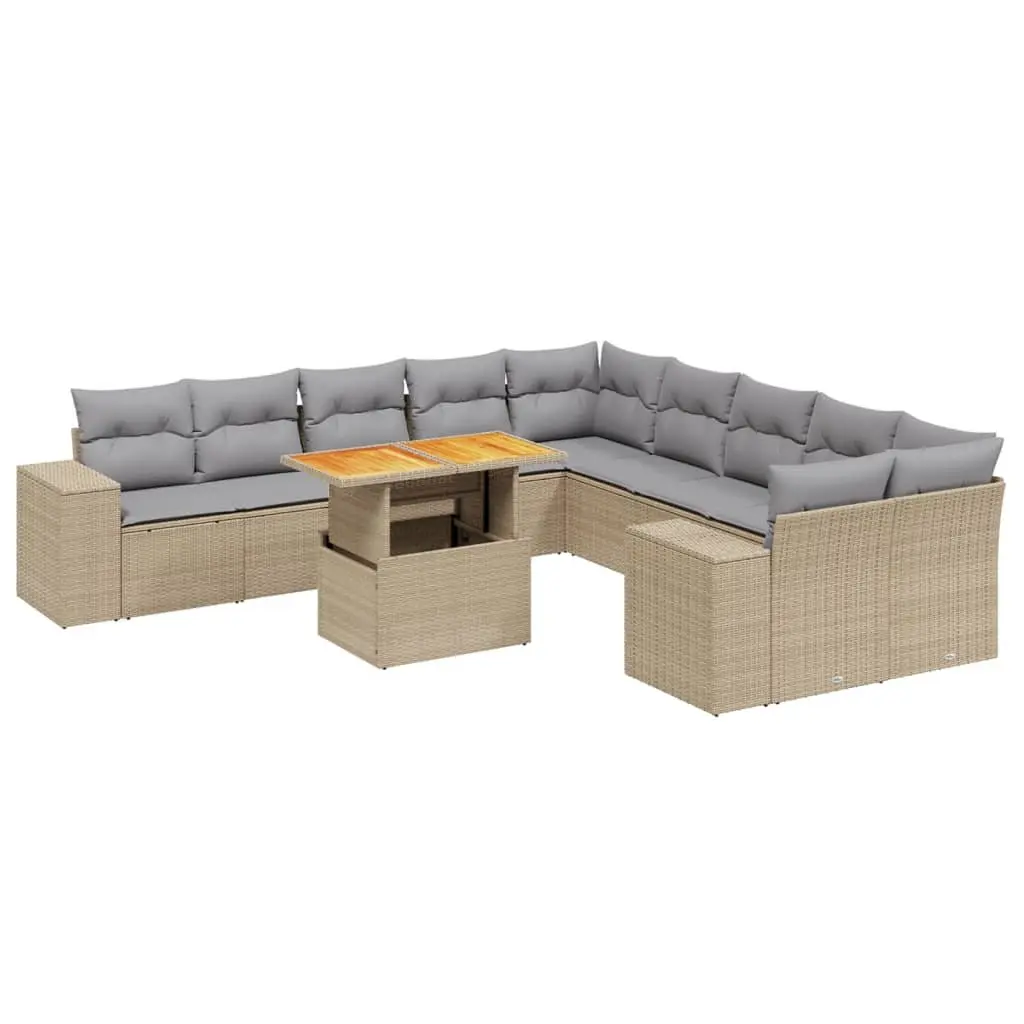 11 Piece Garden Sofa Set with Adjustable Table Beige Poly Rattan Outdoor Patio