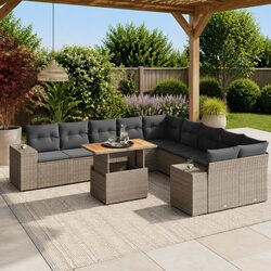 Garden Sofa Set 11 Piece Outdoor Furniture Grey Poly Rattan Modular Patio Lounge