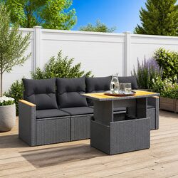 Garden Sofa Set 5 Piece Outdoor Furniture Black Poly Rattan Patio Seating