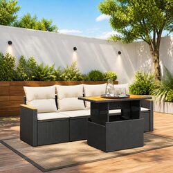 Garden Sofa Set 5 Piece Outdoor Furniture Patio Black Poly Rattan Modular