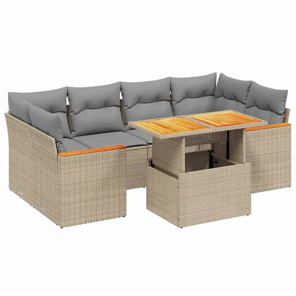 7 Piece Outdoor Garden Sofa Set Adjustable Dining Table Beige Poly Rattan Patio