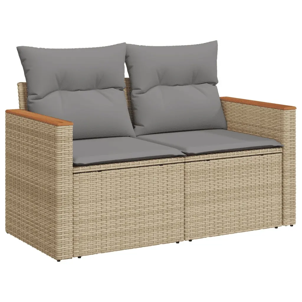 7 Piece Outdoor Garden Sofa Set Adjustable Dining Table Beige Poly Rattan Patio