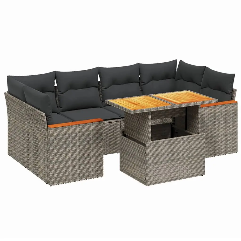 7 Piece Garden Sofa Set with Adjustable Dining Table Grey Poly Rattan Outdoor