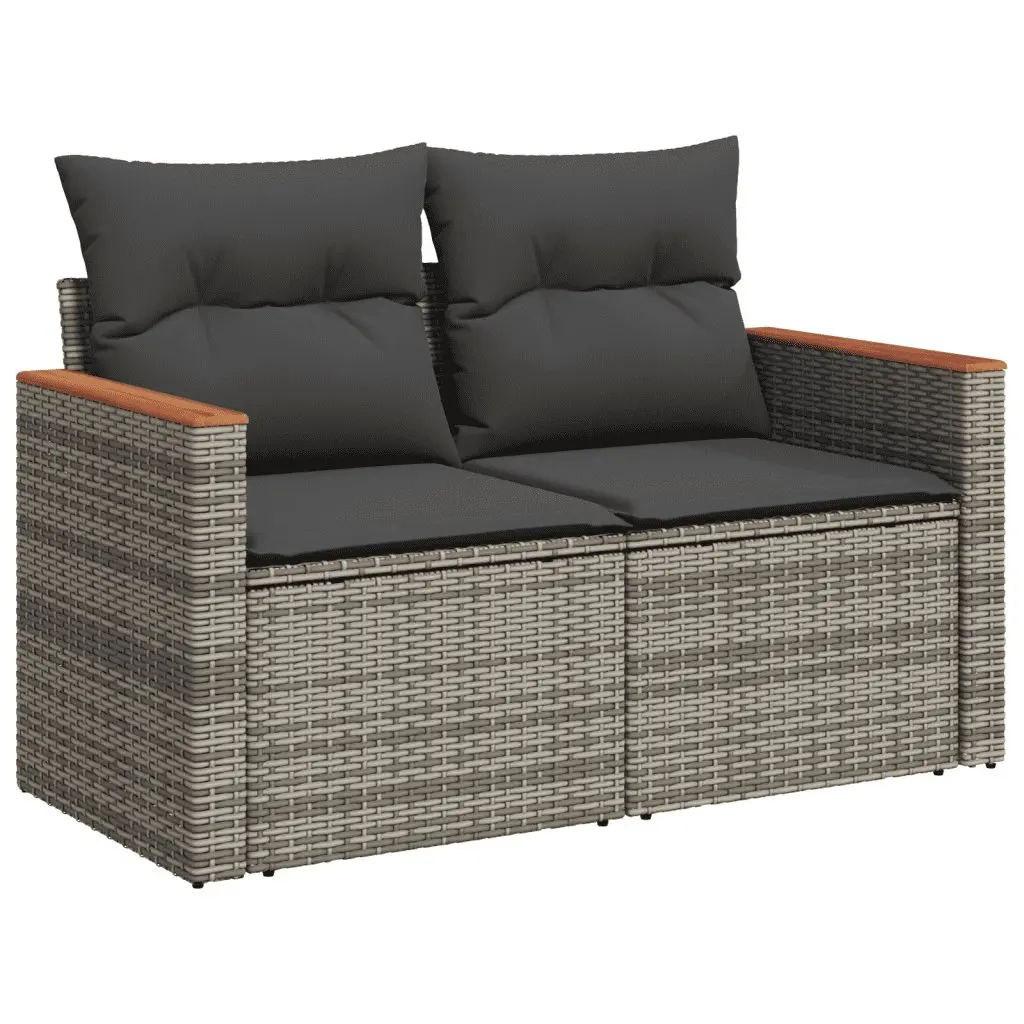 7 Piece Garden Sofa Set with Adjustable Dining Table Grey Poly Rattan Outdoor