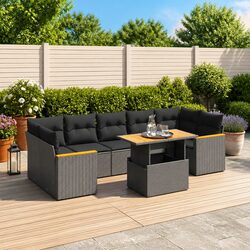 Garden Sofa Set 8 Piece Outdoor Furniture Black Poly Rattan Modular Patio