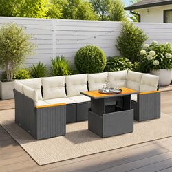 Garden Sofa Set 8 Piece Outdoor Furniture Patio Lounge with Cushions Black