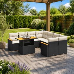 Garden Sofa Set 9 Piece Outdoor Furniture Black Poly Rattan Patio Lounge Modular